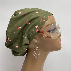 Niceroy Surgical SCRUB CAP Green beige Mushroom Europe style nursing caps cotton fabric and satin lining option.