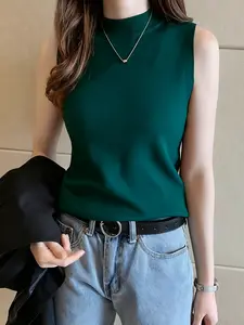 Women's Halter Neck Sleeveless Knit Top, Pure Color Slim-Fitting Inner Layer Outerwear, Stylish Minimalist Casual Daily Wear