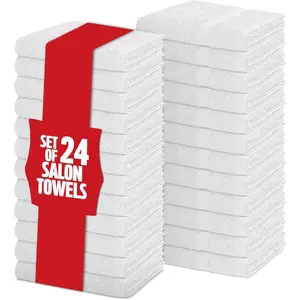 Pack of 24 100% Cotton Hand Towels, Salon Towels for Spa, Gym and Use, Hair Towels in Bulk, Soft, Absorbent, Quick Dry & Machine Washable, 16x27 inches, White