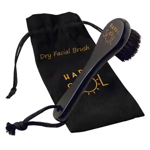 Happy Sol Dry Facial Brush with Natural Horse Hair Bristles - Gentle Exfoliation, Smooth Texture, Ayurvedic Benefits, Sustainable Design for All Skin Types, Includes Pouch