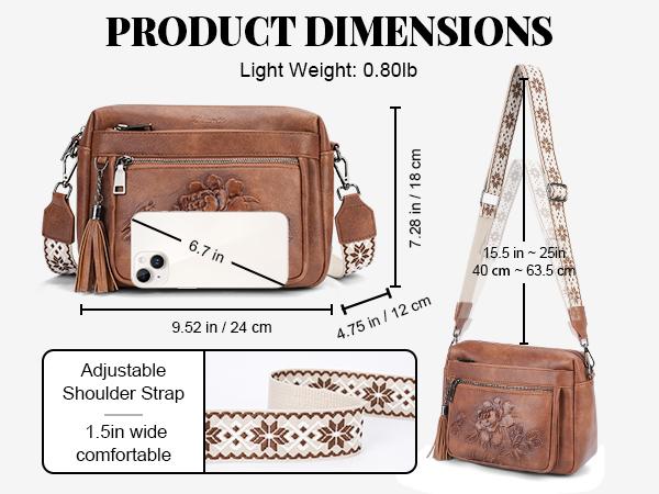 Floral Bee Embossed Crossbody Bag for Women , Vegan Leather Shoulder Bag with Adjustable Strap, Multi-Pocket Lightweight Handbag, Vintage Daily Purse & Gift Bag