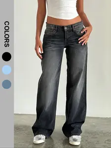 Women's Winter Fall Mid Rise Relaxed Washed Jeans Casual Lazy Vibe All Season Denim Outfits