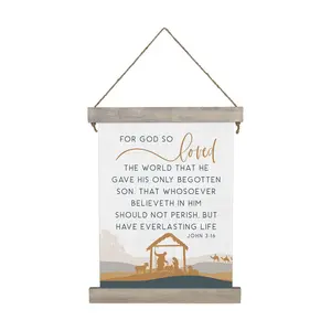 Sincere Surroundings 27.5" God So Loved Nativit y Hanging Canv