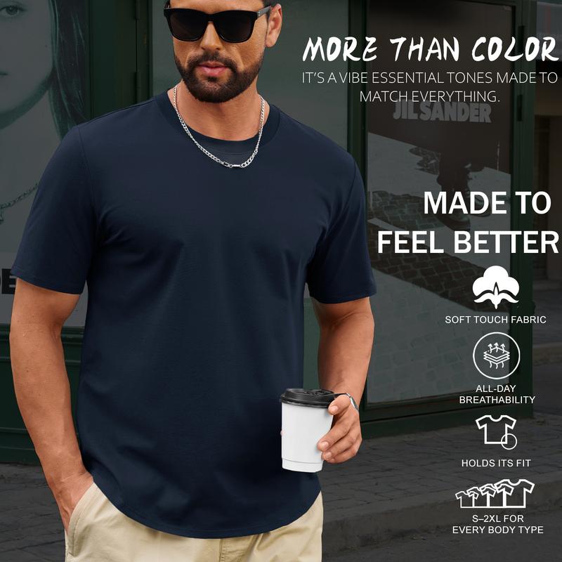 MAGCOMSEN Mens 3 Pack Casual T-Shirts Hipster Hip Hop Longline Crewneck Tees Short Sleeve Summer Top Curved Hem Drop Cut Daily Wear