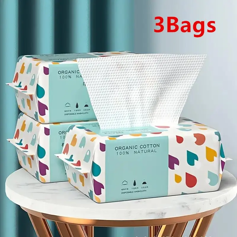 Disposable Washcloth, 3 Bags Natural Face Towel, Make Up Soft Removing Wipes, Dry Cleanser Towelettes for Skin Care, Facial Disposable Cloths
