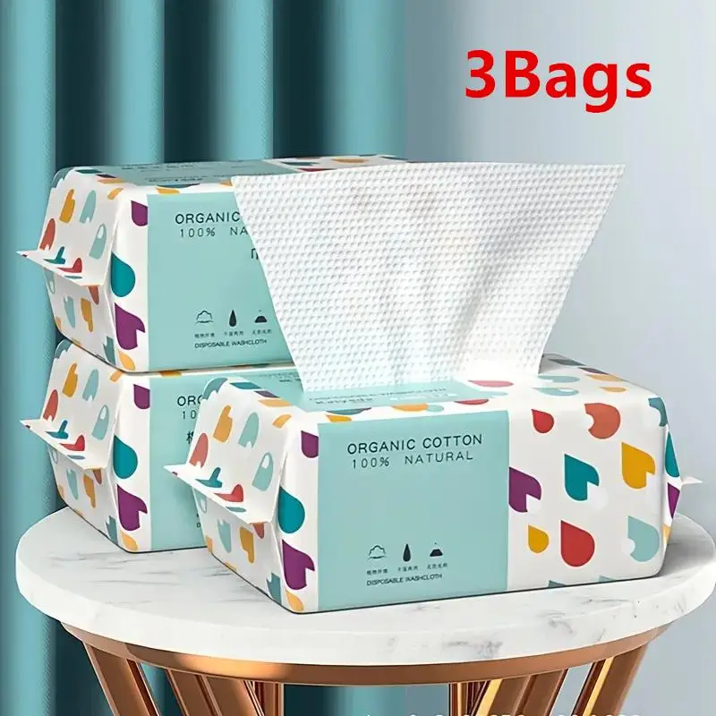 Disposable Washcloth, 3 Bags Natural Face Towel, Make Up Soft Removing Wipes, Dry Cleanser Towelettes for Skin Care