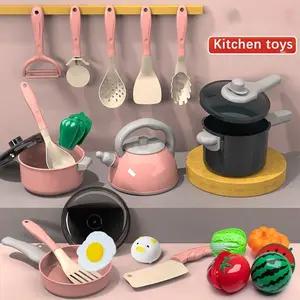 Realistic Kitchen Toy Set for Kids, Portable Basket Fruit Cutting Baby Boy Girl Playset, Pretend Play Cooking Accessories