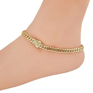 Gold Plated Cuban Anklet 10in 6mm CZ Chain Anklet for Women