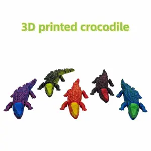 5pcs 3D Printed Realistic Crocodile Animal Set, Adjustable Mouth, Jointed Design, Prank Toy, Home Office Decor, Holiday Party Gift