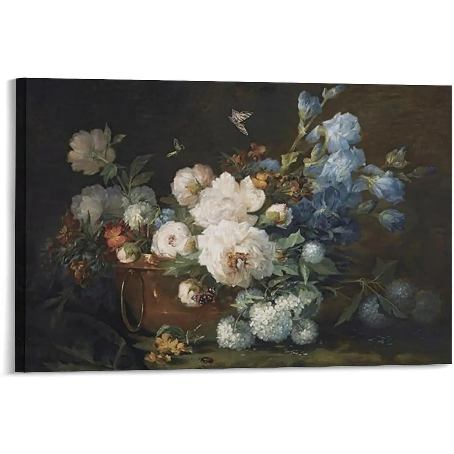 Vintage Framed Canvas Wall Art, Bathroom Floral Hydrangea Peonies Pictures Retro Wall Decor, Large Prints, Bedroom Living Room Flower Paintings Farmhouse Moody Artwork Poster Canvas Wall Art Print Pic