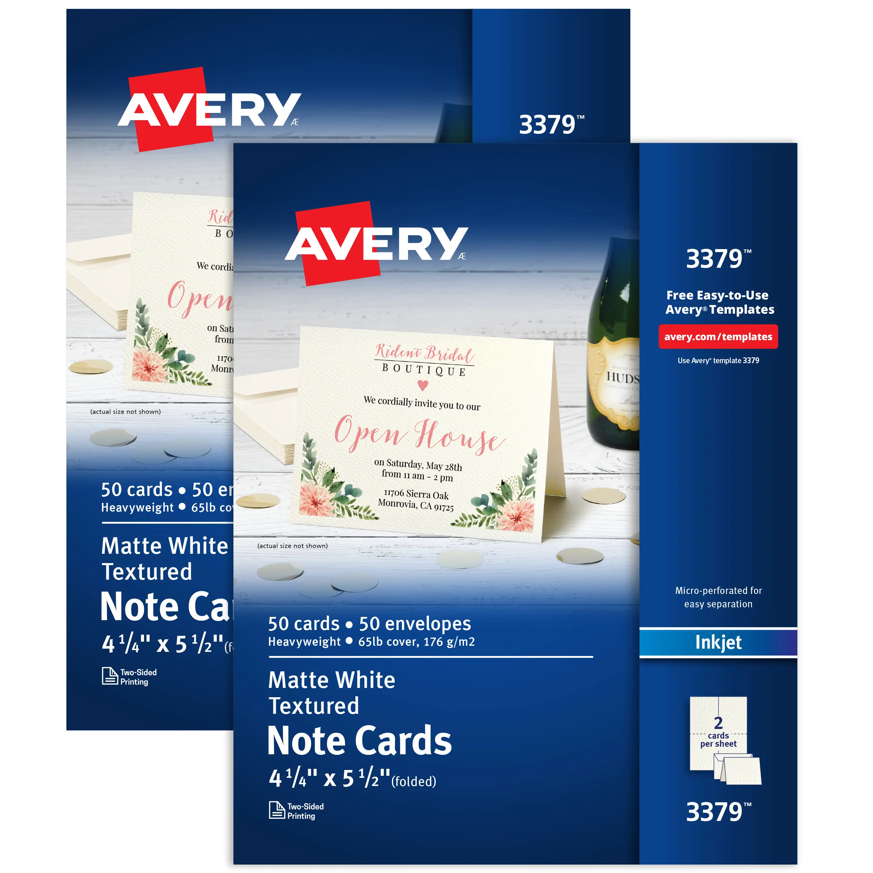 Avery Printable Note Cards with Envelopes, 4.25in x 5.5in Textured White, Inkjet-Compatible, 50 Blank Cards per Pack, Ideal for Product Branding & Marketing (2 Packs of 5813), Card With Envelope