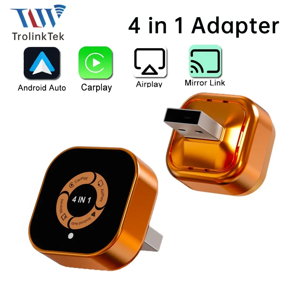 4-in-1 Wireless CarPlay Adapter, Carplay Streaming Adapter, In-Car Display Mirroring Adapter for iPhone and Android, Support for AirPlay and MirrorLink, CarPlay and Android Auto, Wired-to-Wireless, Plug-and-Play, Universal Car Adapter