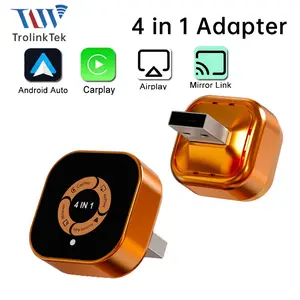 4-in-1 Wireless CarPlay Adapter, In-Car Display Mirroring Adapter for iPhone and Android, Upgraded Support for AirPlay and MirrorLink, CarPlay and Android Auto, Wired-to-Wireless, Plug-and-Play, Universal Car Adapter, Carplay Converter
