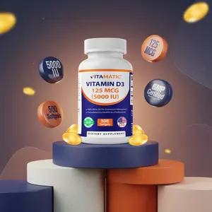 Vitamatic Vitamin D3 5000 IU (125 mcg) Olive Oil-Based Dietary Supplement for Bone Health, 500 Softgels, Non-GMO, Gluten-Free