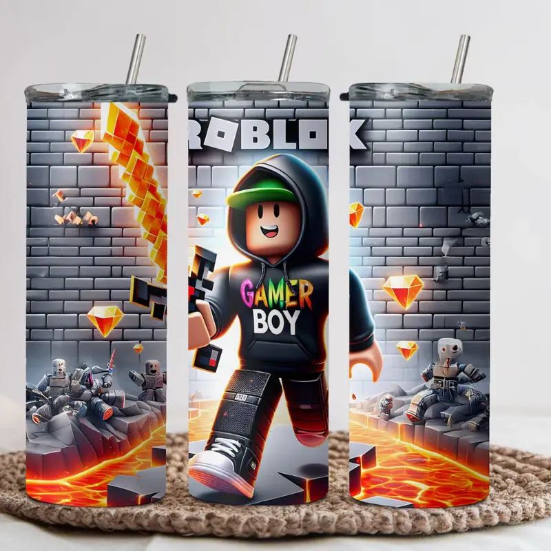 Roblox Gamer Boy Tumbler, Lava Adventure Game Character Wrap, DailySip Gamer Graphic Tumbler, For Kids Teens & Roblox Fans, Birthday Gift for Gamers