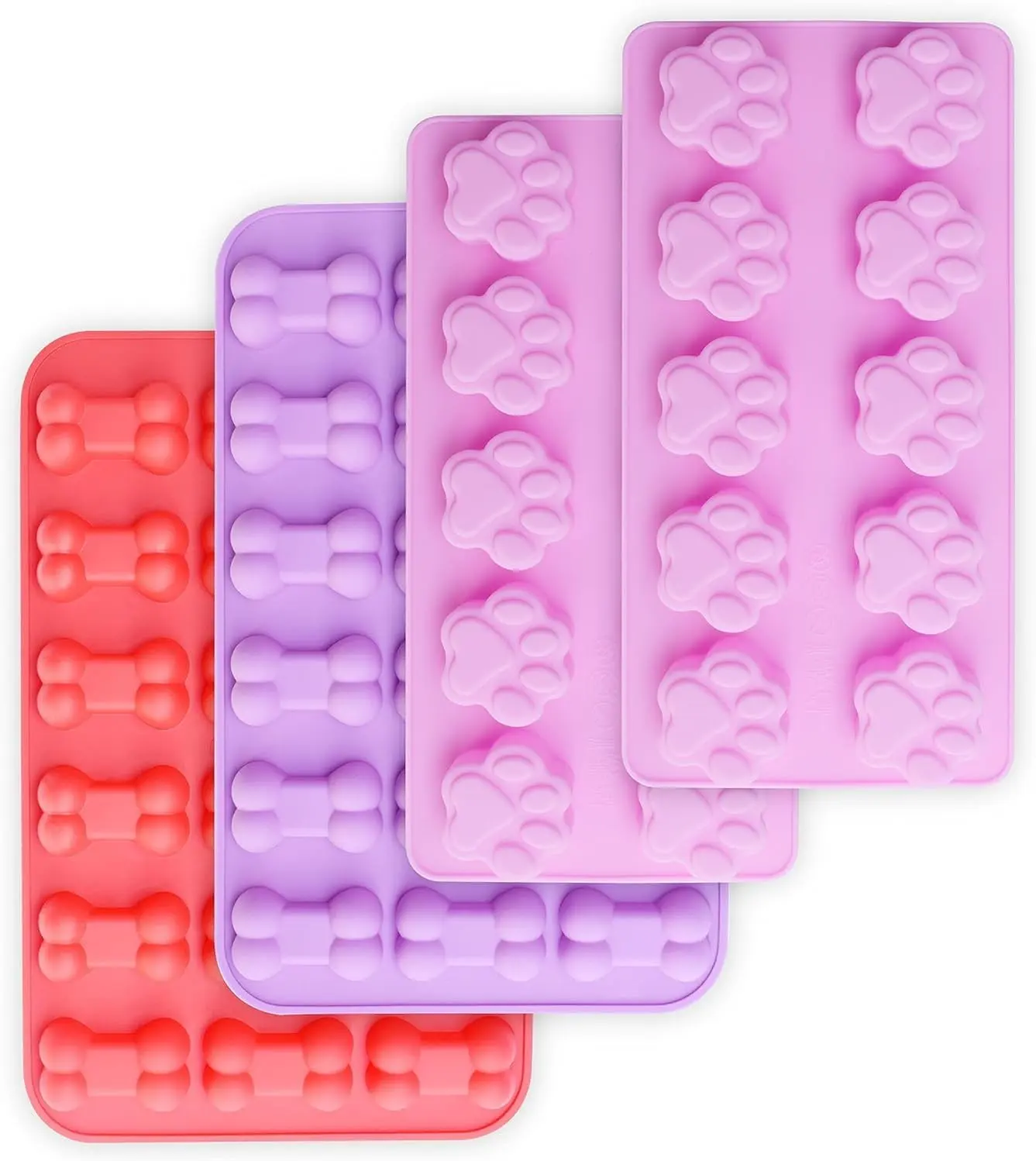 homEdge 4PCS Silicone Baking Molds - 2 x Paw & 2 x Bone Fun Shapes, Kitchen Flexible Animal Mold Chocolate & Sweet Moulds, Non-Stick BPA-Free Non-Toxic Heat-Resistant Food-Grade Bakeware