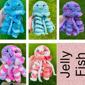 Jellyfish Crocheted Multiple Variations - Colorful Handmade Design Featuring Unique Patterns and Colors - variation set A Soft Stuffed Animals