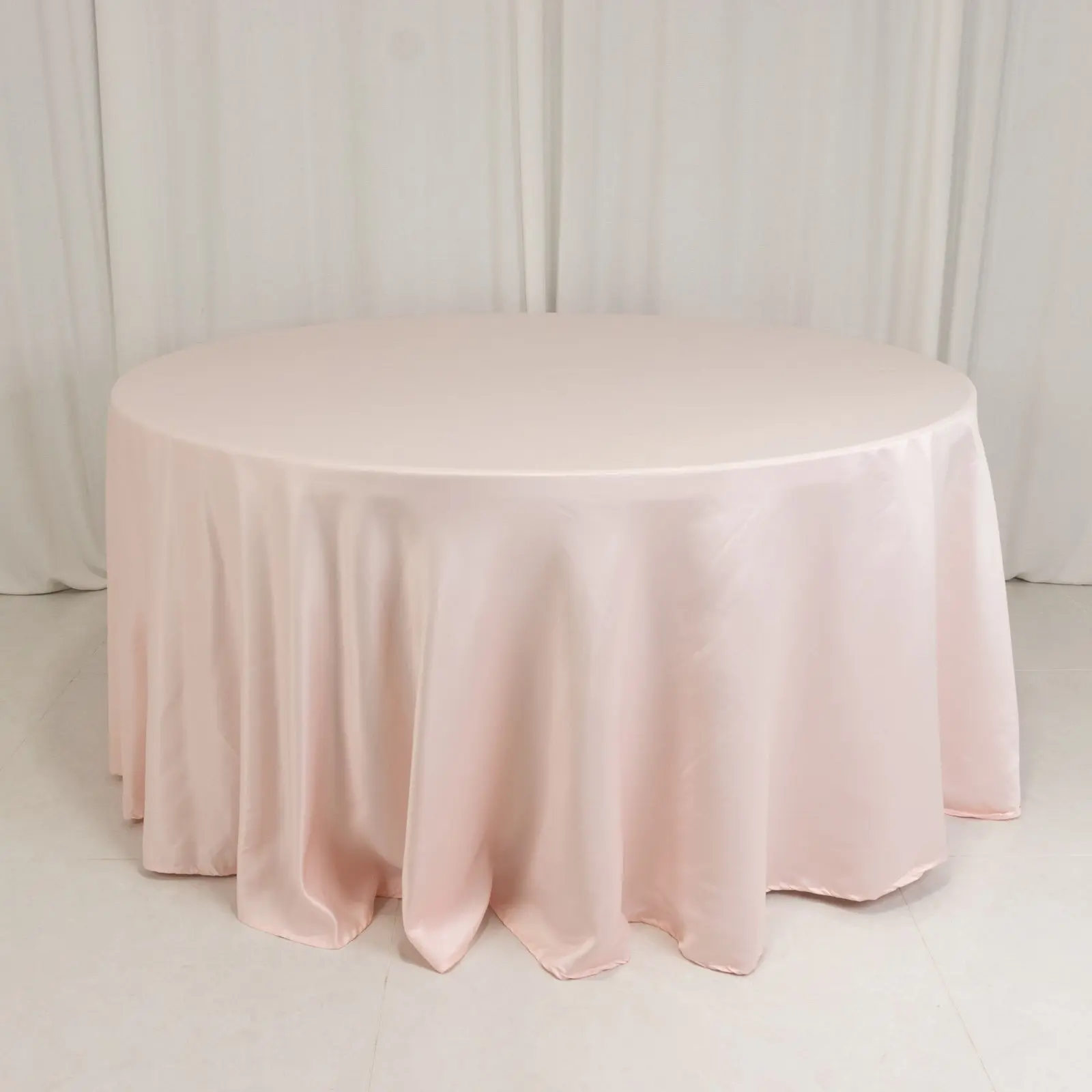 Lamour Solid Satin Round Dining Tablecloth - 120" Blush Pink, 1-Piece Machine Washable Household Kitchen Linen for Wedding, Anniversary Dining Table Decor