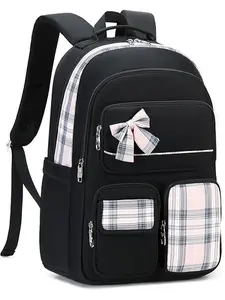 Fashion Colorblock Backpack with Cute Bowknot Charm, Casual Large Capacity Backpack for Women & Girls, Casual Trendy Versatile High-quality Daily Commuting Bag
