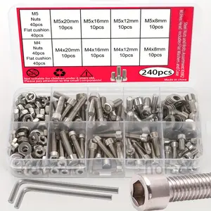 240 Piece M5 M6 M8 Bolt and Nut Kit - Hex Screws, 14 Common Sizes, Durable Ordered Storage Box, Easy Installation for Robust Joints, Nuts and Bolts