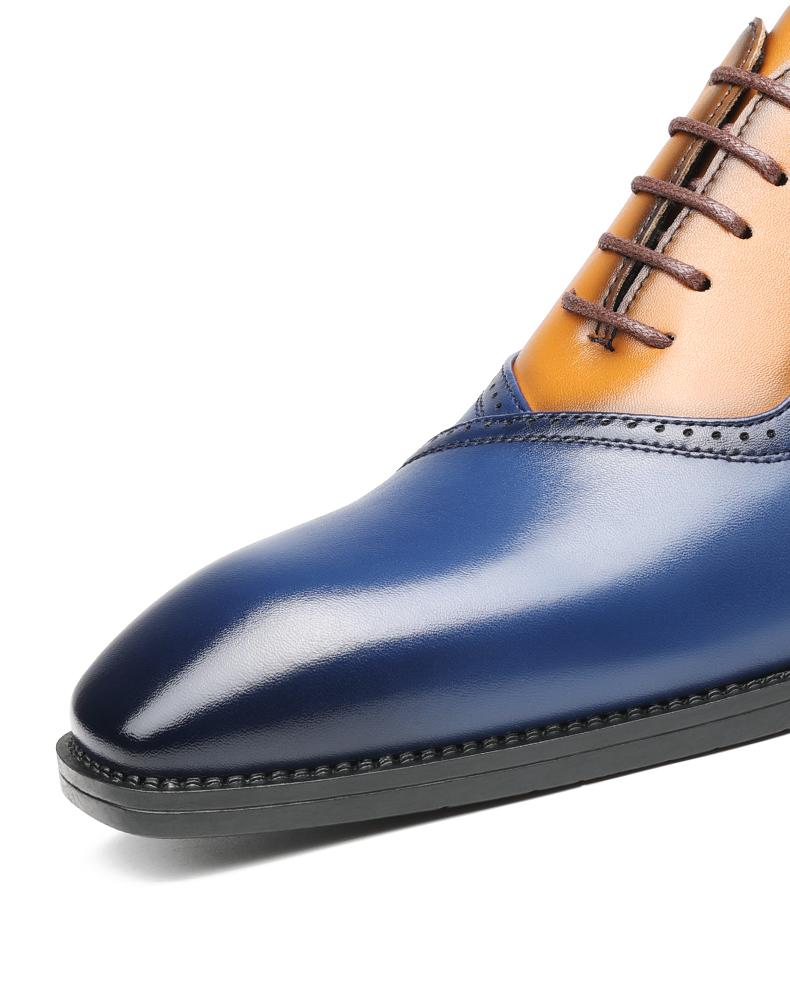 Men's Two-Tone Brogue Oxford Dress Shoes, Blue & Brown Formal Leather Shoes68625