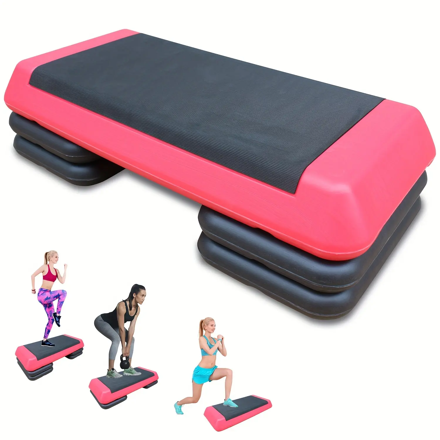 28.5'' Adjustable Aerobic Step Platform, Adjustable Fitness 4"-6" Exercise Stepper Workout with 2 Risers, Aerobics Stepper Workout Stepper for Home Gym Cardio Strength & Training