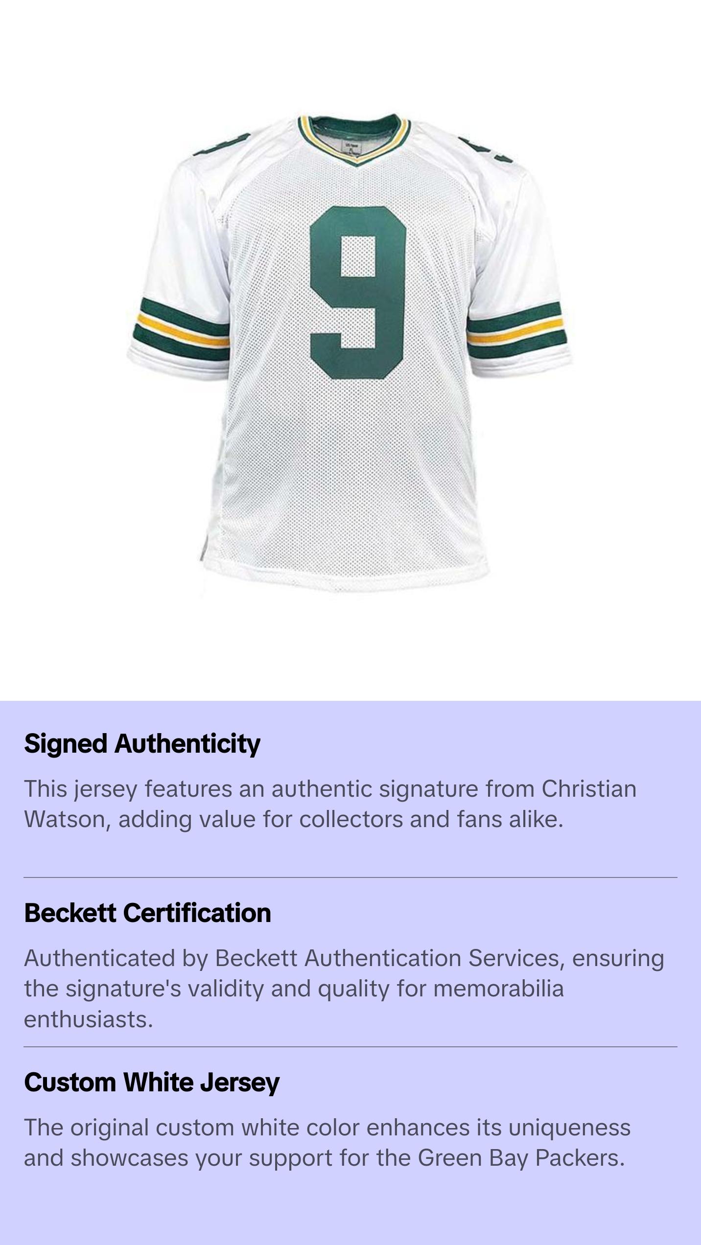 Christian Watson Signed Custom White Football Jersey (Beckett)