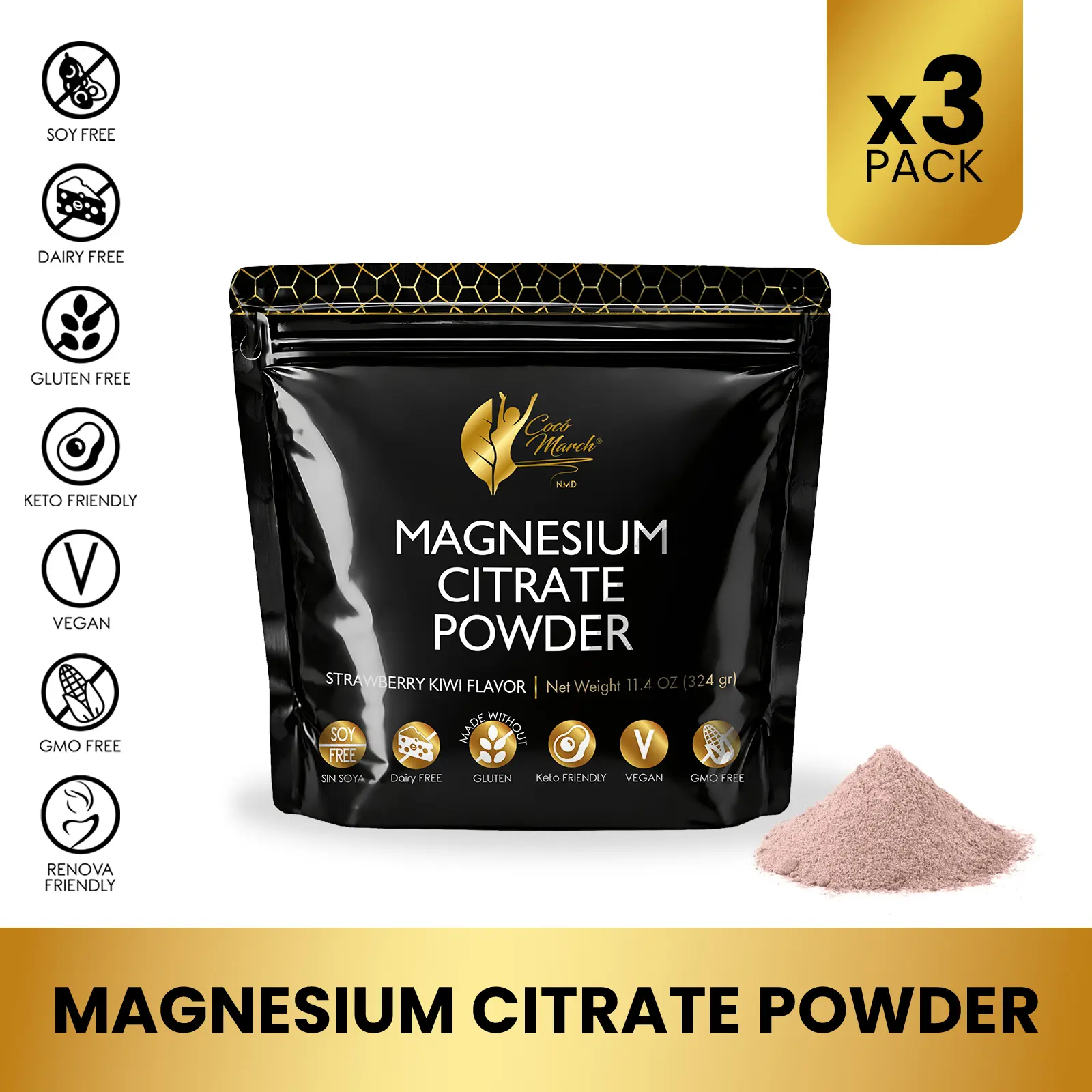 3 Pack of Cocó March N.M.D Magnesium Citrate Powder Mineral Dietary Supplement - 45 Servings per Bag 3 Pack of Cocó March N.M.D Magnesium Citrate Powder Mineral Dietary Supplement - 45 Servings per Bag