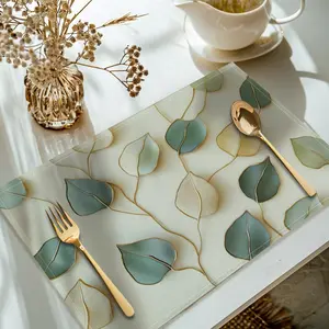 4pcs Set, Polyester Placemats and Coasters with Leaf Print, Machine Washable, Rectangular Table Mats for Dining Room Decor 30x45cm, Perfect Gift for Friends and Family, Cozy Tableware
