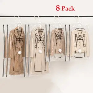 Summervibes 8 Pack Hanging Vacuum Storage Bags for Clothes, Closet Space Saver Bags for Coats, Suits, Jackets & Dresses, Clear Hangable Garment Organizer