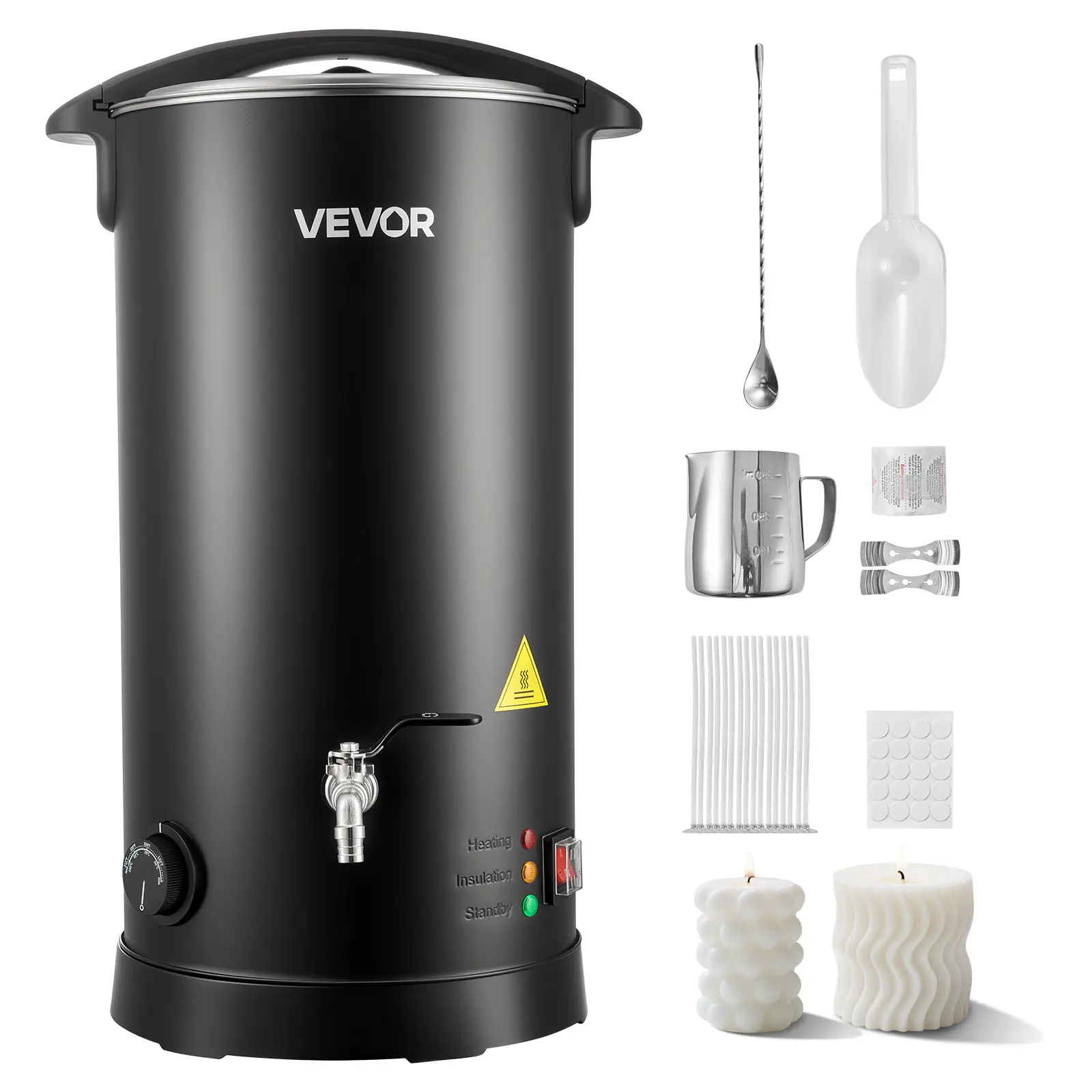 VEVOR 15.9 Qts Wax Melter for Candle Making, Fast & Even Heating, Easy-Pour Spout, Temperature Control, Hourglass Base for Non-Stick Flow, DIY Tool for Body Care, Paraffin Wax, Beeswax, Beauty Smoothing Projects, Temperature Ctrl