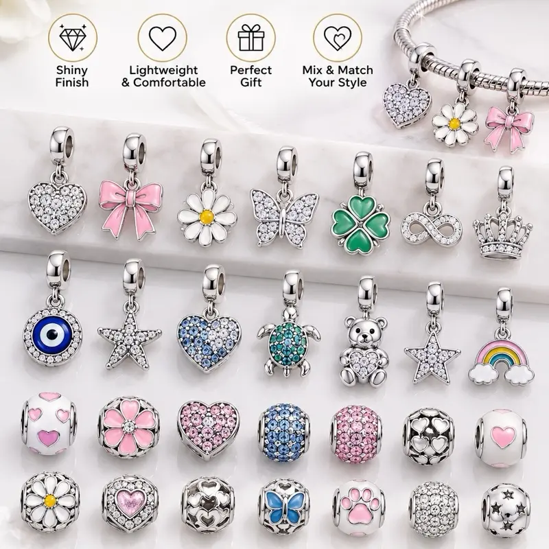 Silver-Plated Charm Pendant – Assorted Designs for Jewelry Making & Bracelet Customization
