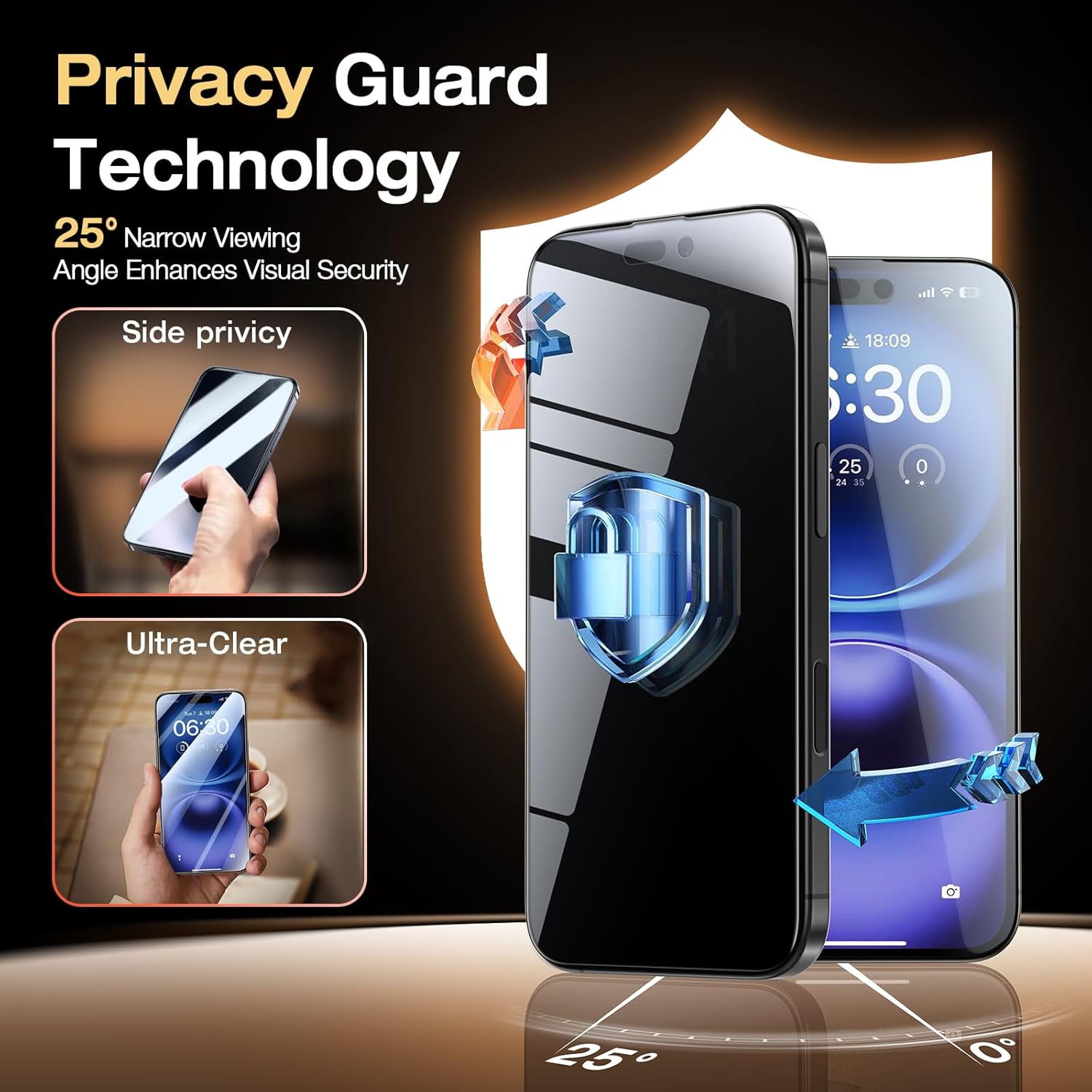 5PCS Privacy Screen Protector, compatible with iPhone 16 Pro Max 11, 12, 13, 14, 15, 17 Pro Max, 13, 14, 15, 16, 17 Pro Plus, 16E, 17 Air, full screen coverage, 9H hardness, anti-fingerprint, bubble-free, compatible with phone cases