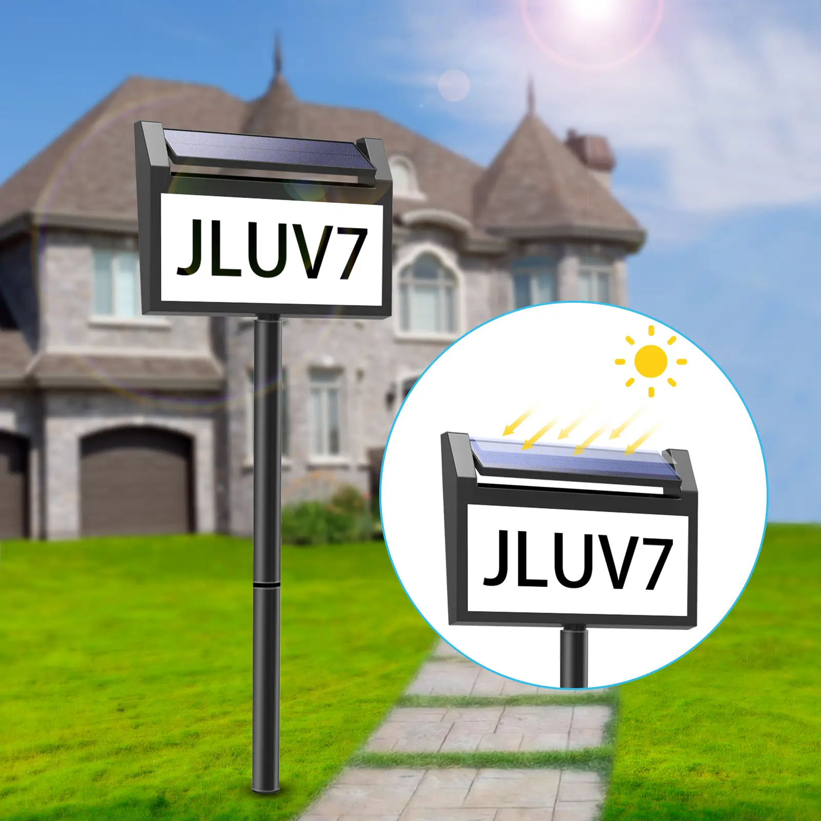 Deerdance Solar House Number Sign LED Illuminated Outdoor Address Plaque with Smart Control, 3-Color in 1 Waterproof Solar Powered House Number Light