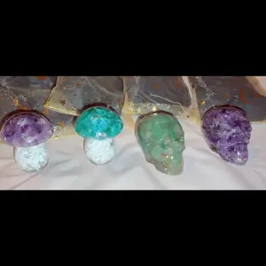 Crystal Glass Amulet Mushroom Skull - Unique Design, Available in Multiple Colors