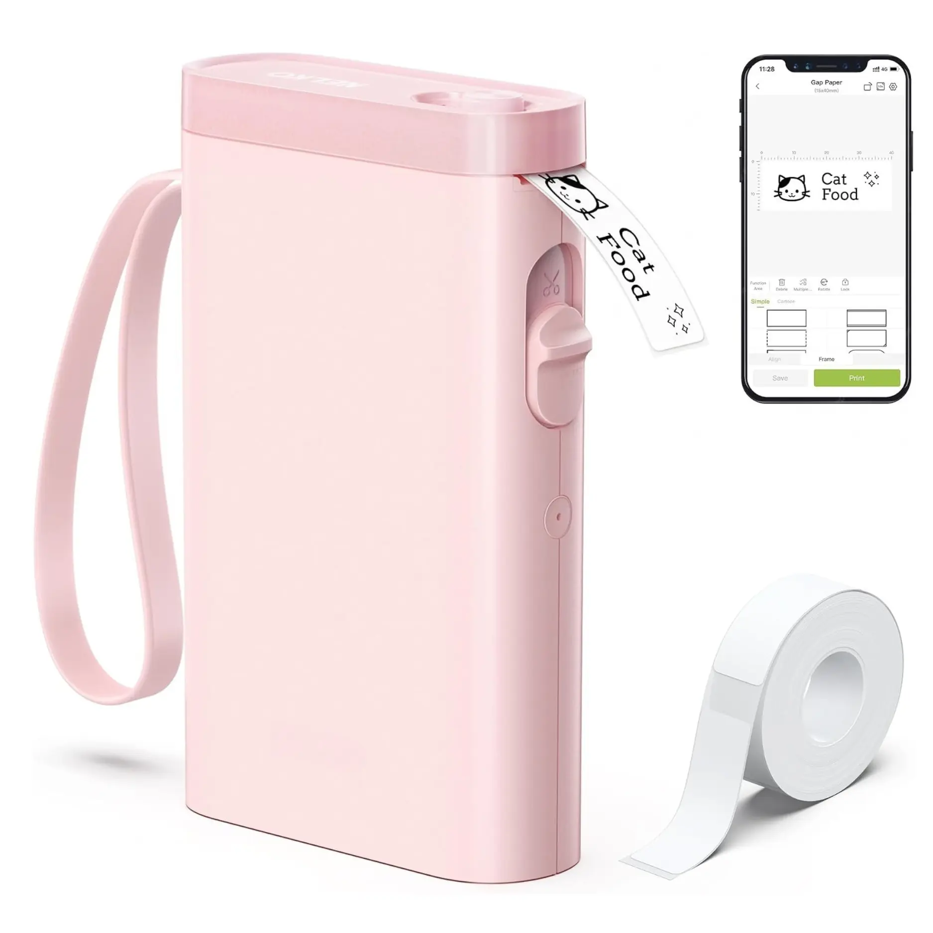 P21 Model Thermal Label Maker Machine with Tape, Wireless Inkless Mini Printer, 203dpi Resolution, Built-in Rechargeable Battery, High-Detail Text, Multiple Templates, QR Code Print, iOS/Android Compatible, Pink for Home/Office Use