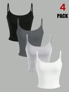 2026 Spring Summer Women's Double Strap Crop Cami Top, Adjustable Spaghetti Strap Scoop Neck Slim Fit Basic Sleeveless Knit Tank Top, Soft Stretchy Casual Camisole for Layering & Summer Outfits