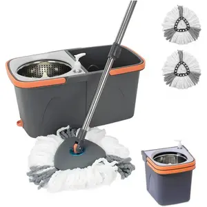 360° Rotating Spin Mop and Foldable Bucket Set, Dual & Dirty Water System, Hands-Free Easy Spin Wringing, Heavy-Duty Microfiber Mop with 2 Mop Heads for All Floor Types (TWINS - LV-A03-1)