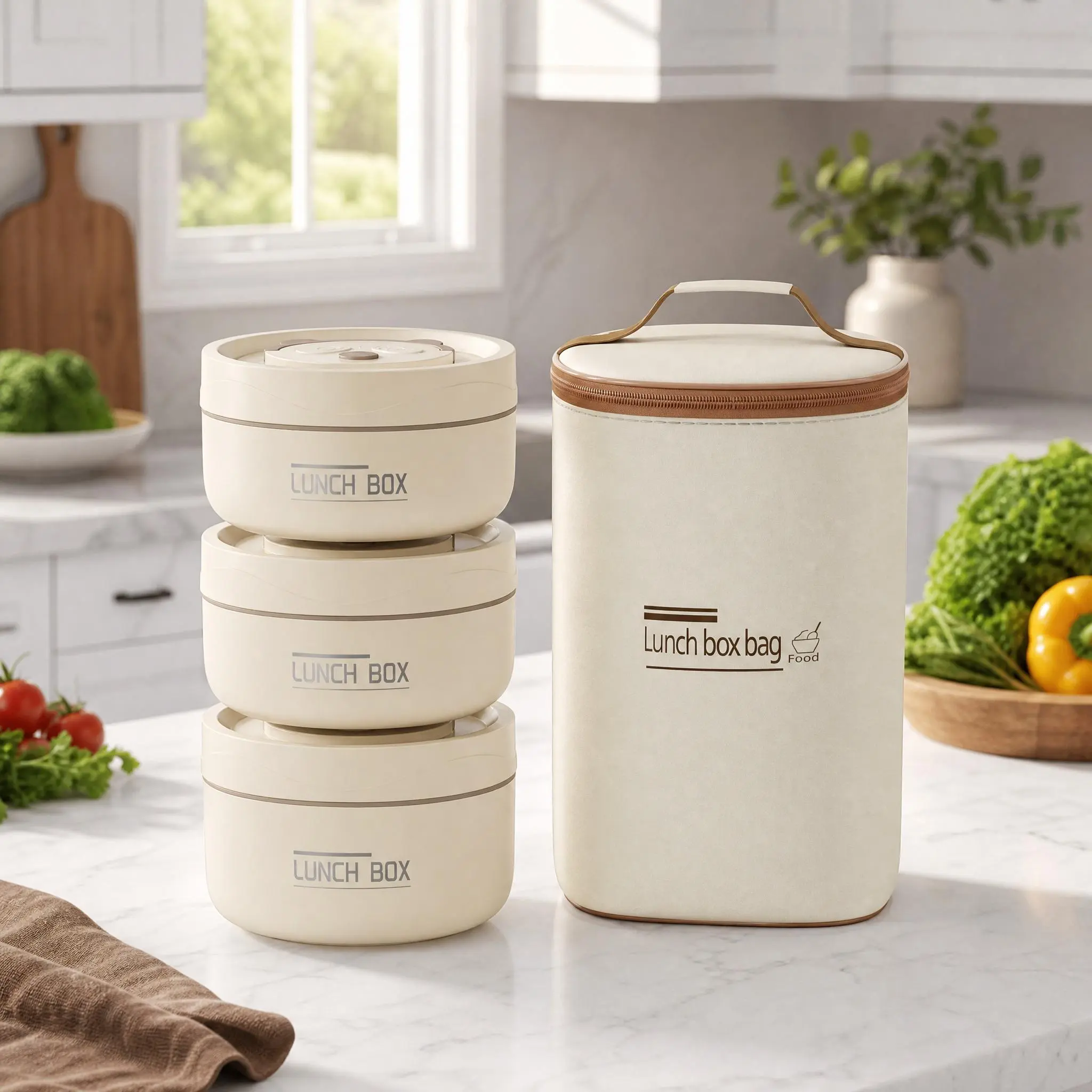Nifogo Insulated Stainless Steel Food Storage Lunch Container Set (3/4 Portions Set) - Leak-Proof Stackable Lunchbox, Insulated Bag, Meal Prep Organizer & Lunchbox Accessories for Adults, Travel