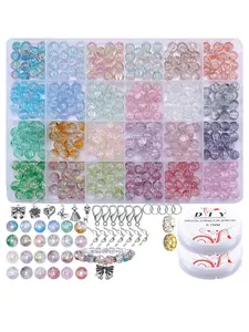 24 Grid Glass Beads Set, 8mm Glass Beads, DIY Jewelry Making Supplies for Necklace & Bracelet, Fashion Accessories for Jewelry Making, DIY Beading Accessories