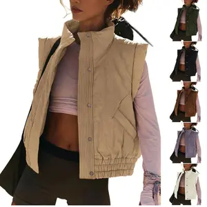 Naeduo Womens Puffer Vest Cropped Lightweight Button Down Quilted Vest Sleeveless Padded Gilet Coat with Pockets