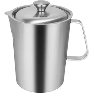 Stainless Steel Measuring Cup with Lid 2L 70 OZ, Large Mouth Graduated Beakers Metal Pitcher with Marking and Handle