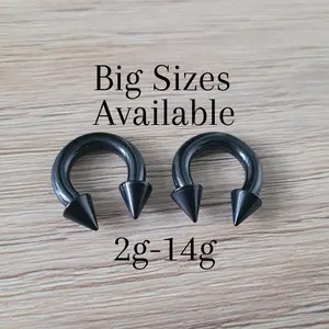 Pair Black Titanium Steel Spike Cone Horseshoe Large Barbell Septum Stretching 2g 4g 6g 8g 10g 12g 14g piercing pinchers ear gauges plugs
