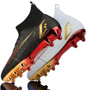 Soccer Cleats for Football Softball Baseball Artificial Grass Lawn All Seasons Lace Closure Gold Red Accent Colors Durable PVC Leather 3D Textured Pattern Anti-Slip TPU Outsole