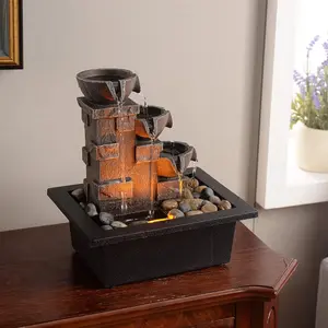 Decor Imitation 3-Tier Stone Wall Tabletop Fountain Many  River Rock Office Relaxing Desktop Zen Waterfall Meditation Tabletop Fountain LED Lights Fountain Christmas Decorations