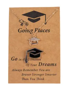 Graduation Cap Pendant Necklace and Pin Set, Rhinestone Jewelry, Perfect Gift for Classmates and Friends, Campus Style, Includes Card