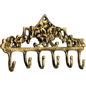 Victorian Brass Wall Hooks for Keys, Vintage Wall Mounted Antique Boho Key Holder for Wall Decor, 6 Prong Decorative Key Hooks, Shabby Chic Towel Hooks Rustic- 1 Piece