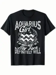 Aquarius "If My Mouth Doesn't Say My Face Will" Vintage Graphic T-Shirt - 100% Cotton Breathable Oversized Tee for Men & Women, All-Season Casual Wear, Dad Gift Idea, Classic Black, Zodiac Apparel, Retro Style Shirt, Comfortable Fit