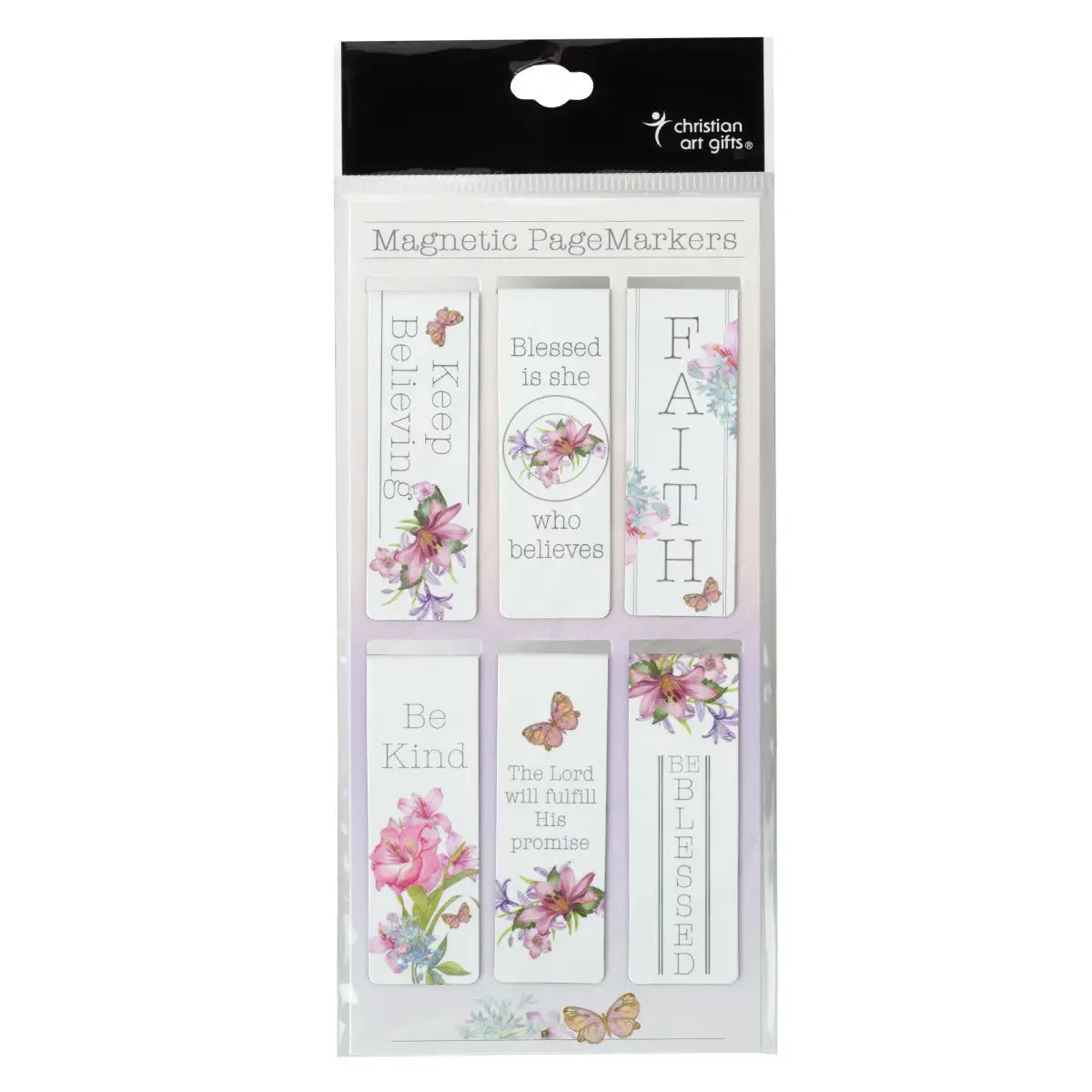 Christian Magnetic Bookmark Set, 2.3” x 0.8” Size, 6 Magnets per Set, Floral & Butterfly Designs for Office Stationery Supplies