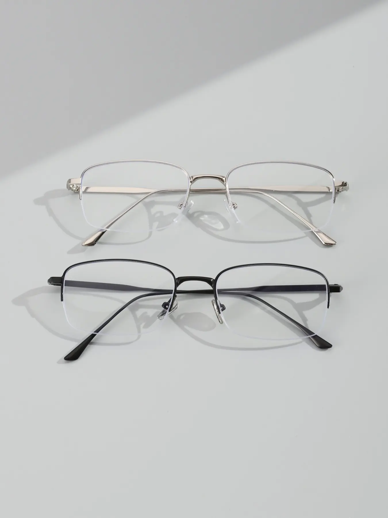 Luxury Metal Half Frame Business Glasses, Unisex Rectangular for All Seasons, Casual & Professional Use, Daily Wear Accessories, Casual Eyeglasses, Casual Fashion Frames, Square Frame Glasses, Square Frame Eyewear, Stylish Trendy Eyewear